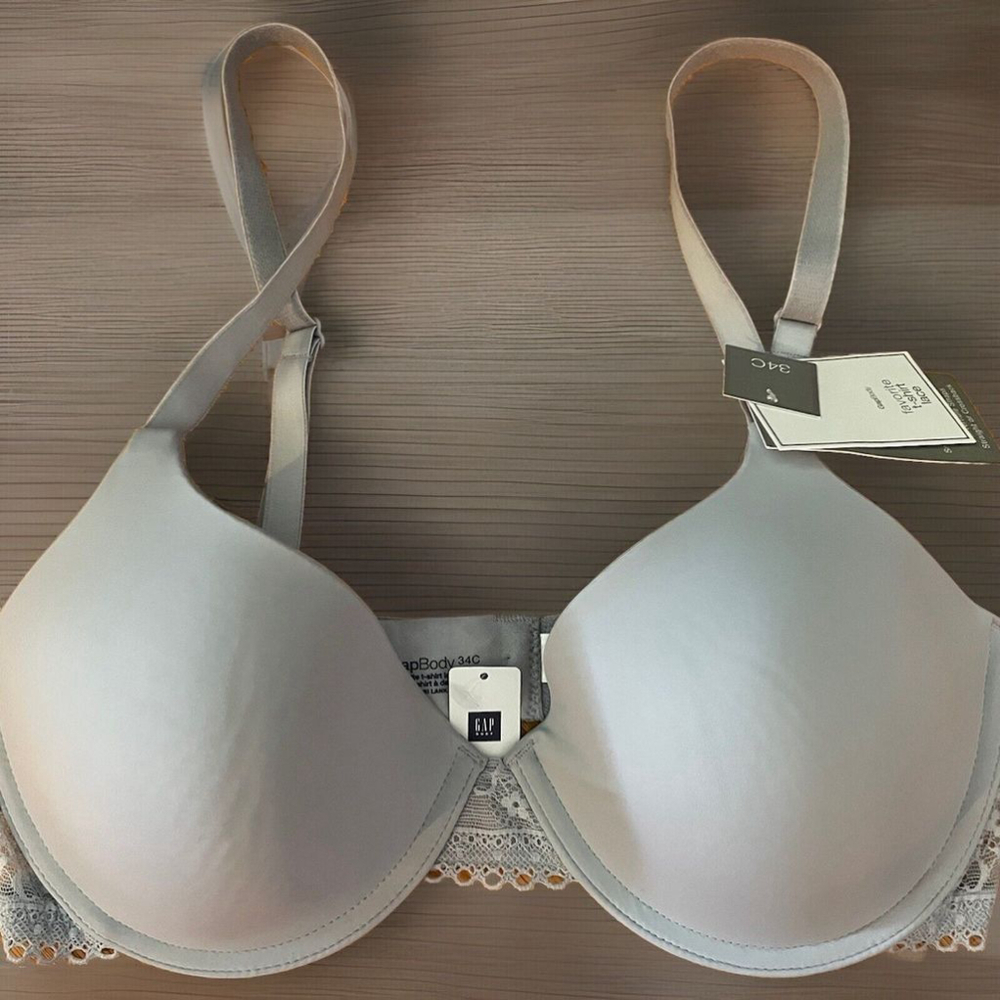 Gap Body Favorite Tshirt Convertible Straps Blue Grey Lace Bra 34c New With Tags